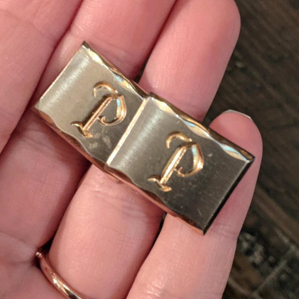 Vintage Gold & Silver Tone Monogram P Cufflinks MCM Sleek Retro Gift Initial
